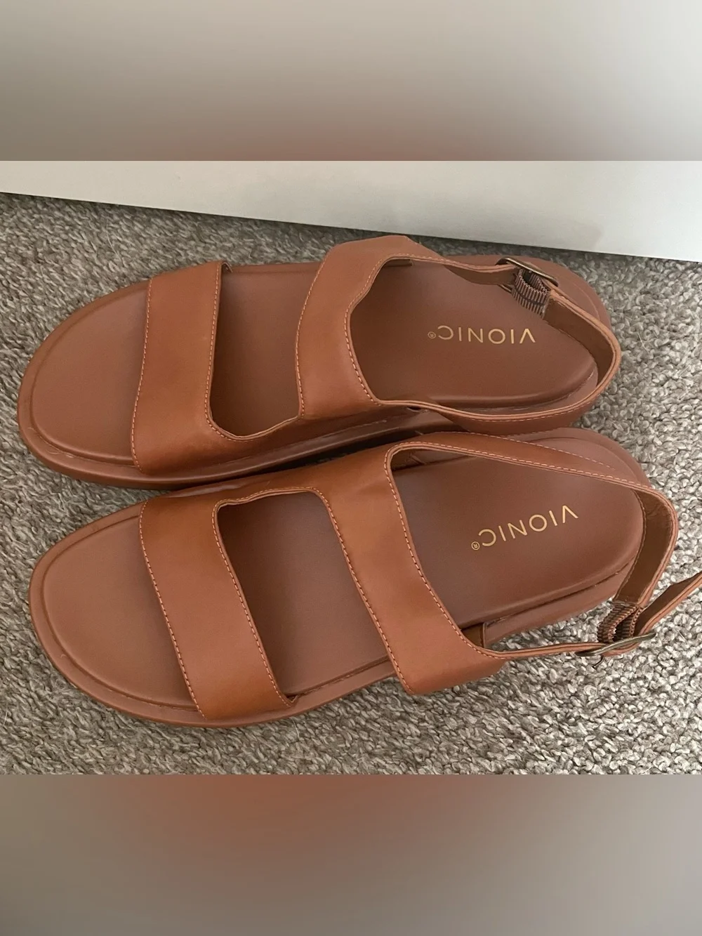 Vionic Madera Brown Leather Double-Strap Slingback Sandals - Picture 2 of 9